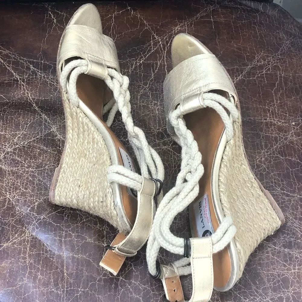 Lanvin metallic gold rope wedges sandals 7
